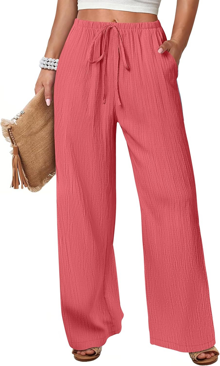 ANRABESS Women's Wide Leg Pants - Elastic Waist Palazzo with Pockets, Lightweight Flowy Trousers for Beach & Lounge