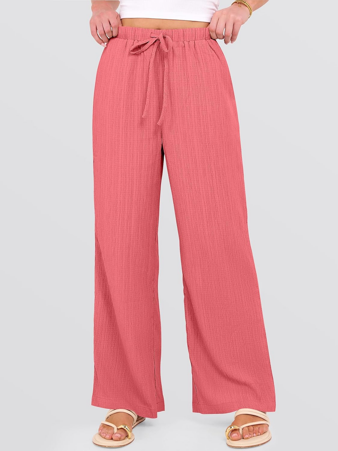 ANRABESS Women's Wide Leg Pants - Elastic Waist Palazzo with Pockets, Lightweight Flowy Trousers for Beach & Lounge