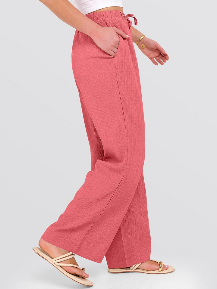 ANRABESS Women's Wide Leg Pants - Elastic Waist Palazzo with Pockets, Lightweight Flowy Trousers for Beach & Lounge