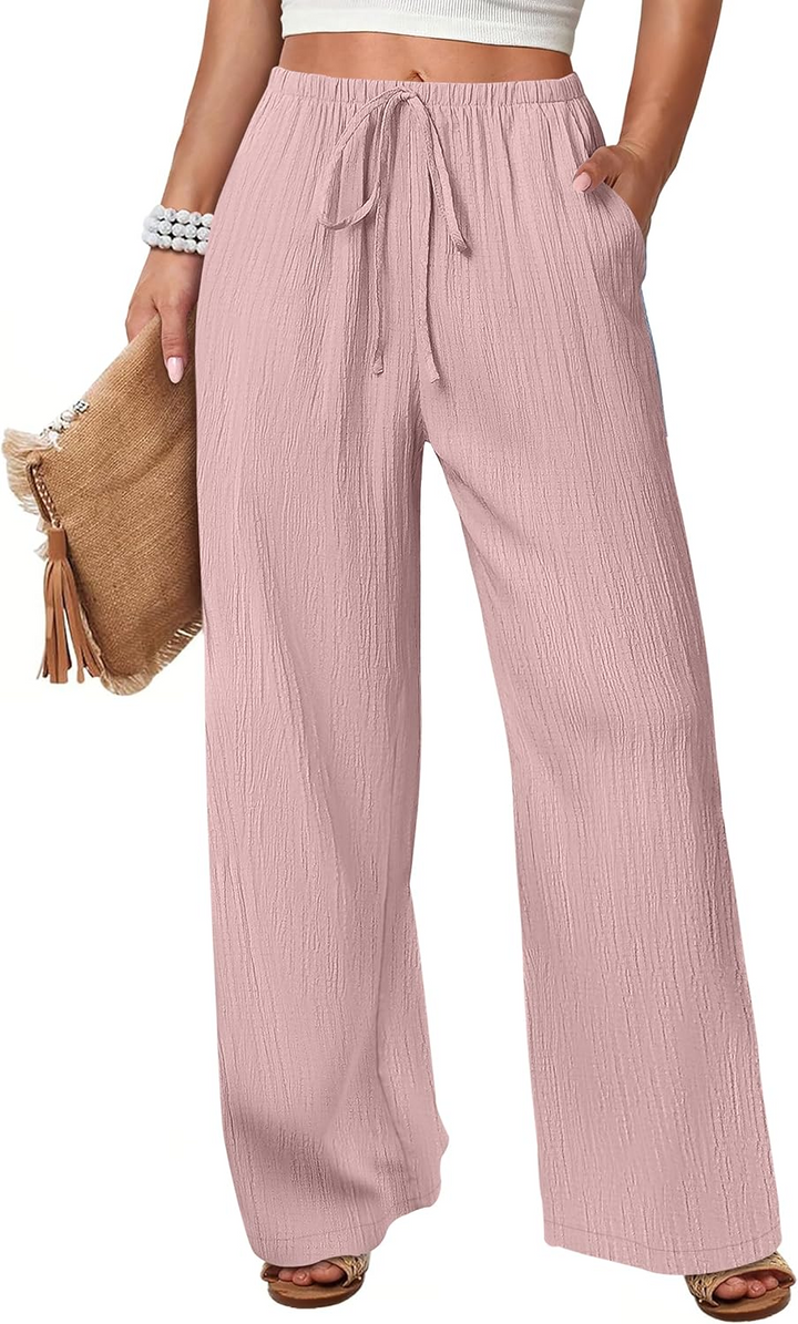 ANRABESS Women's Wide Leg Pants - Elastic Waist Palazzo with Pockets, Lightweight Flowy Trousers for Beach & Lounge