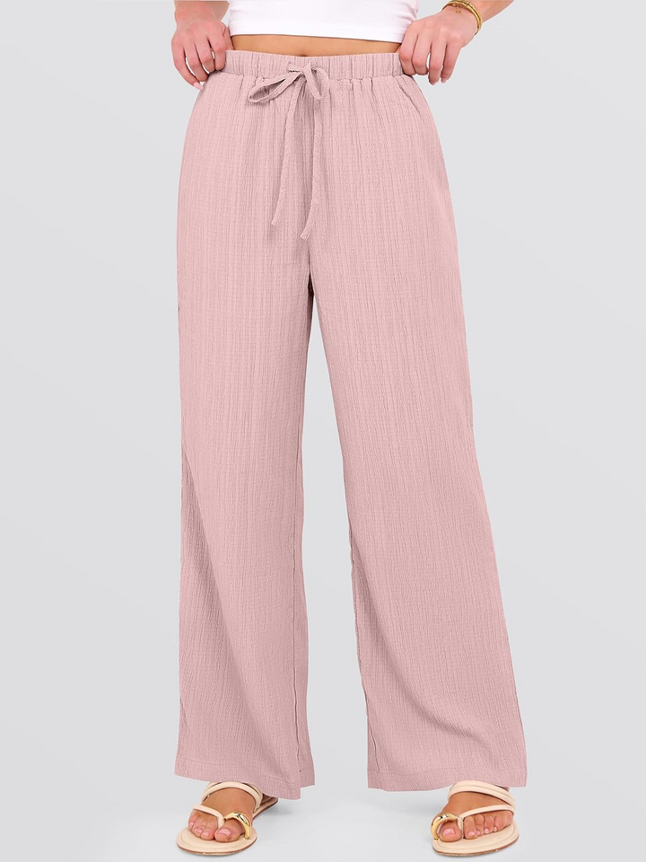 ANRABESS Women's Wide Leg Pants - Elastic Waist Palazzo with Pockets, Lightweight Flowy Trousers for Beach & Lounge