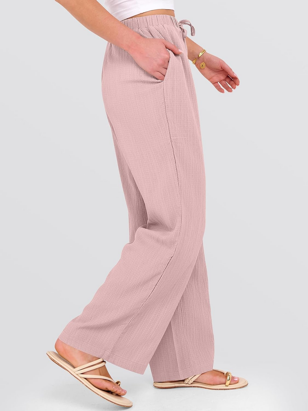 ANRABESS Women's Wide Leg Pants - Elastic Waist Palazzo with Pockets, Lightweight Flowy Trousers for Beach & Lounge