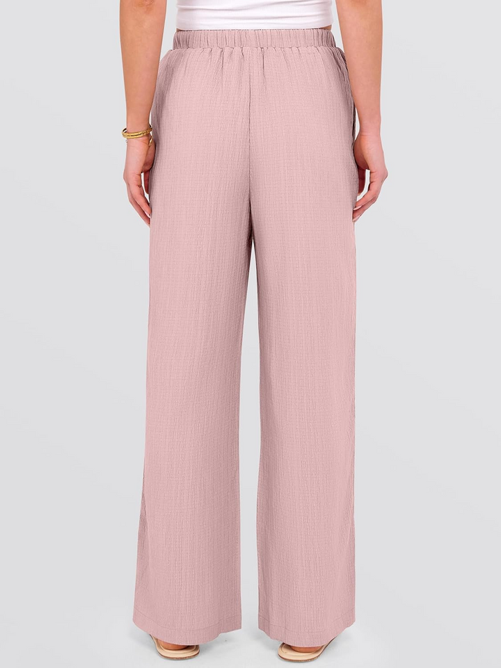 ANRABESS Women's Wide Leg Pants - Elastic Waist Palazzo with Pockets, Lightweight Flowy Trousers for Beach & Lounge