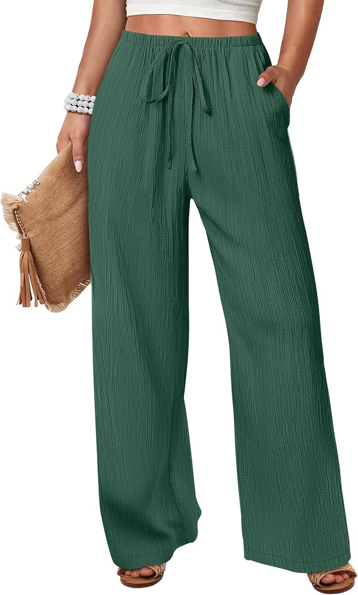 ANRABESS Women's Wide Leg Pants - Elastic Waist Palazzo with Pockets, Lightweight Flowy Trousers for Beach & Lounge
