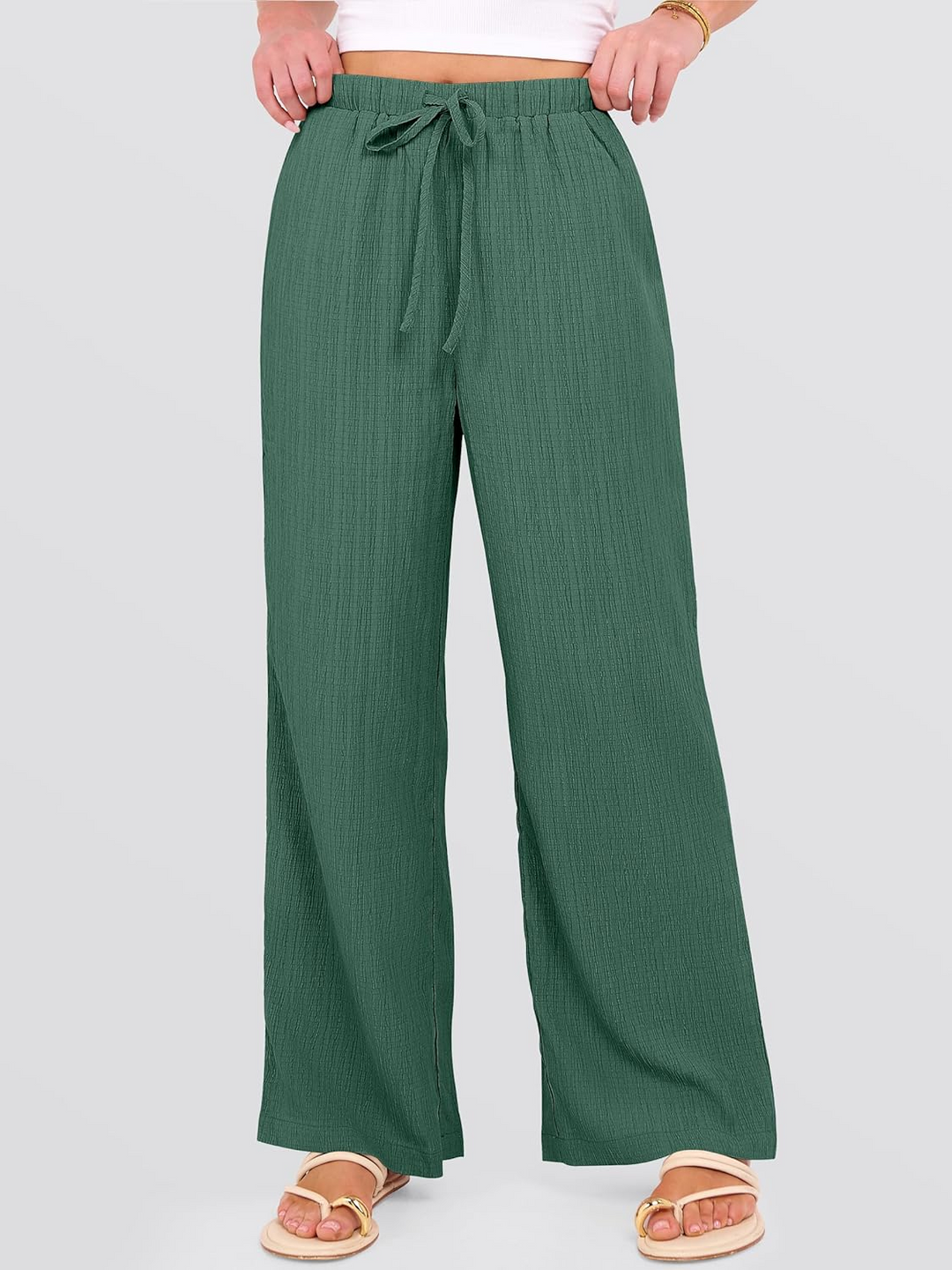 ANRABESS Women's Wide Leg Pants - Elastic Waist Palazzo with Pockets, Lightweight Flowy Trousers for Beach & Lounge