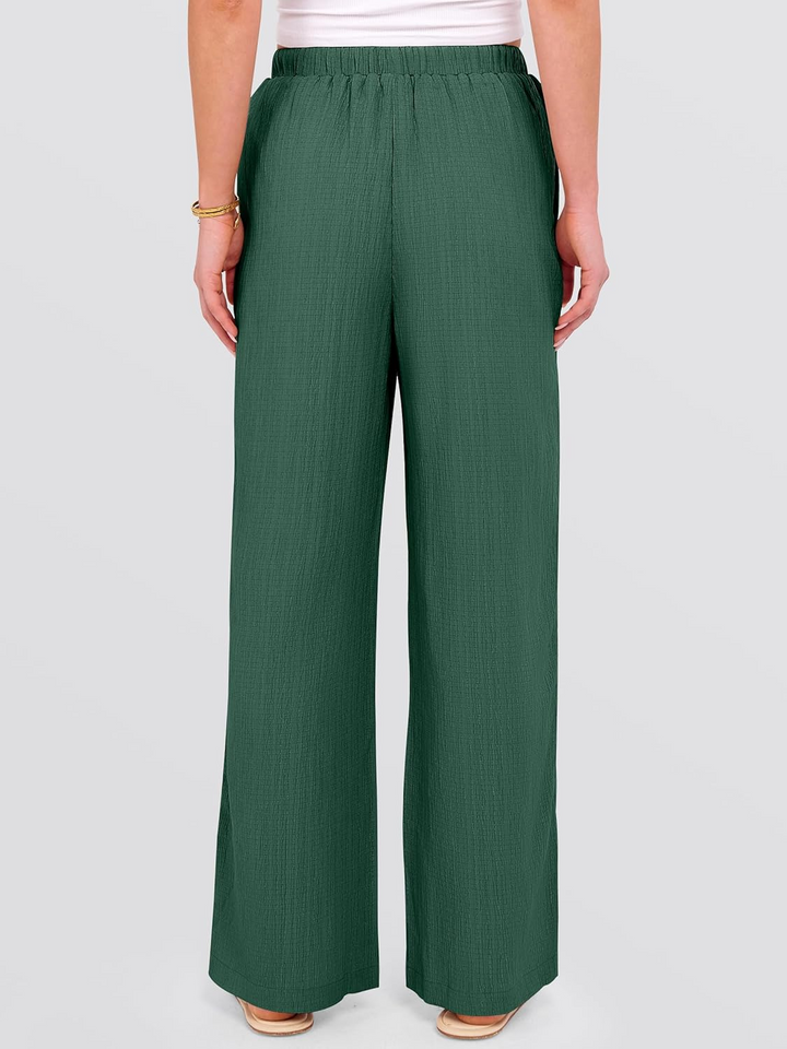 ANRABESS Women's Wide Leg Pants - Elastic Waist Palazzo with Pockets, Lightweight Flowy Trousers for Beach & Lounge