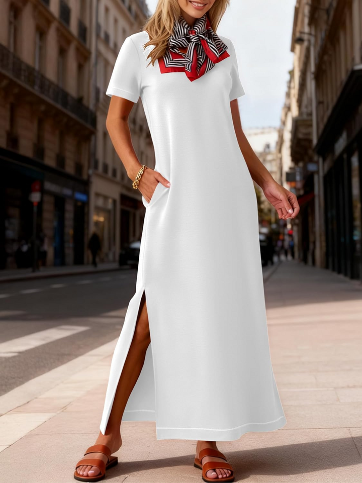 ANRABESS Women's Maxi Dress - Short Sleeve Crewneck with Split, Wrinkle-Free Long Sundress for Beach & Travel