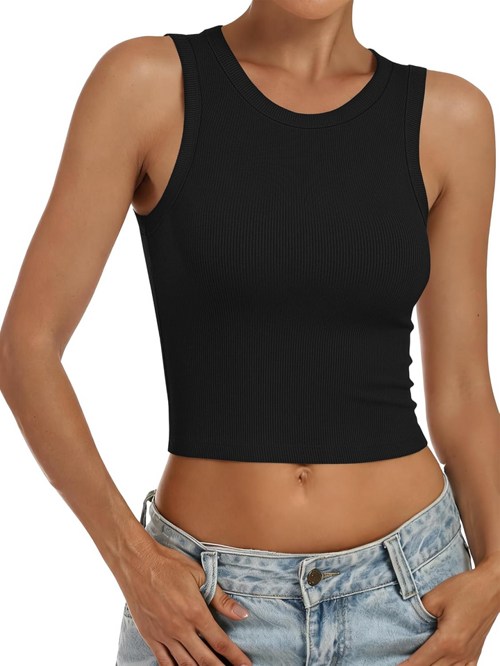 ANRABESS Women's High Neck Ribbed Crop Tank