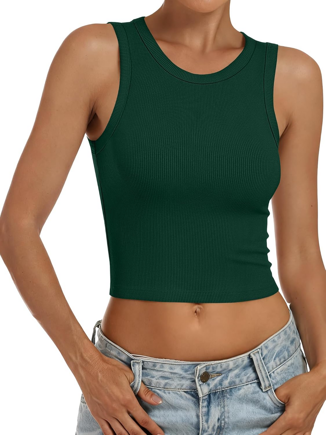 ANRABESS Women's High Neck Ribbed Crop Tank