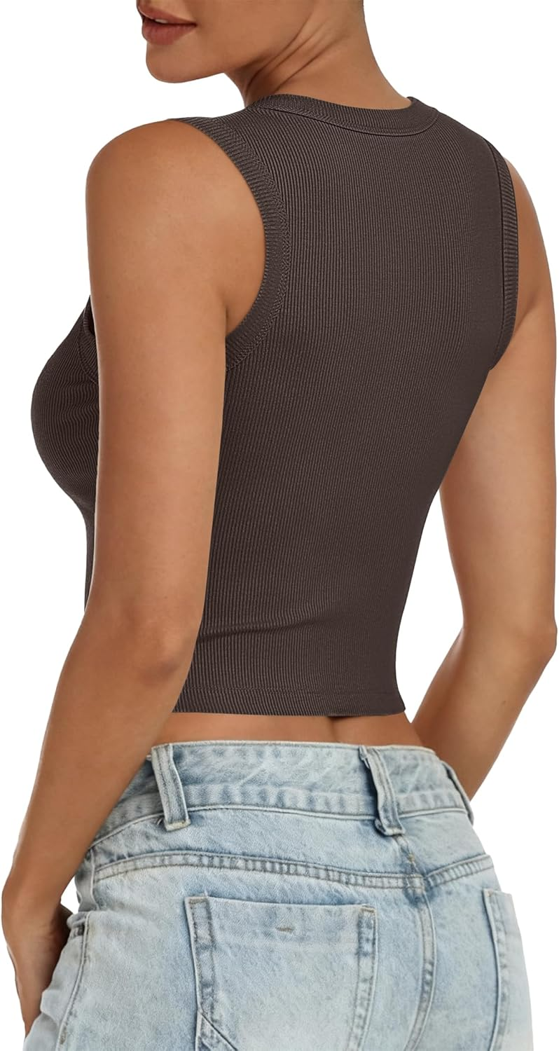 ANRABESS Women's High Neck Ribbed Crop Tank