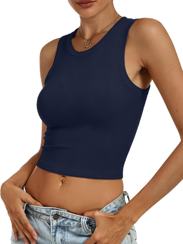 ANRABESS Women's High Neck Ribbed Crop Tank