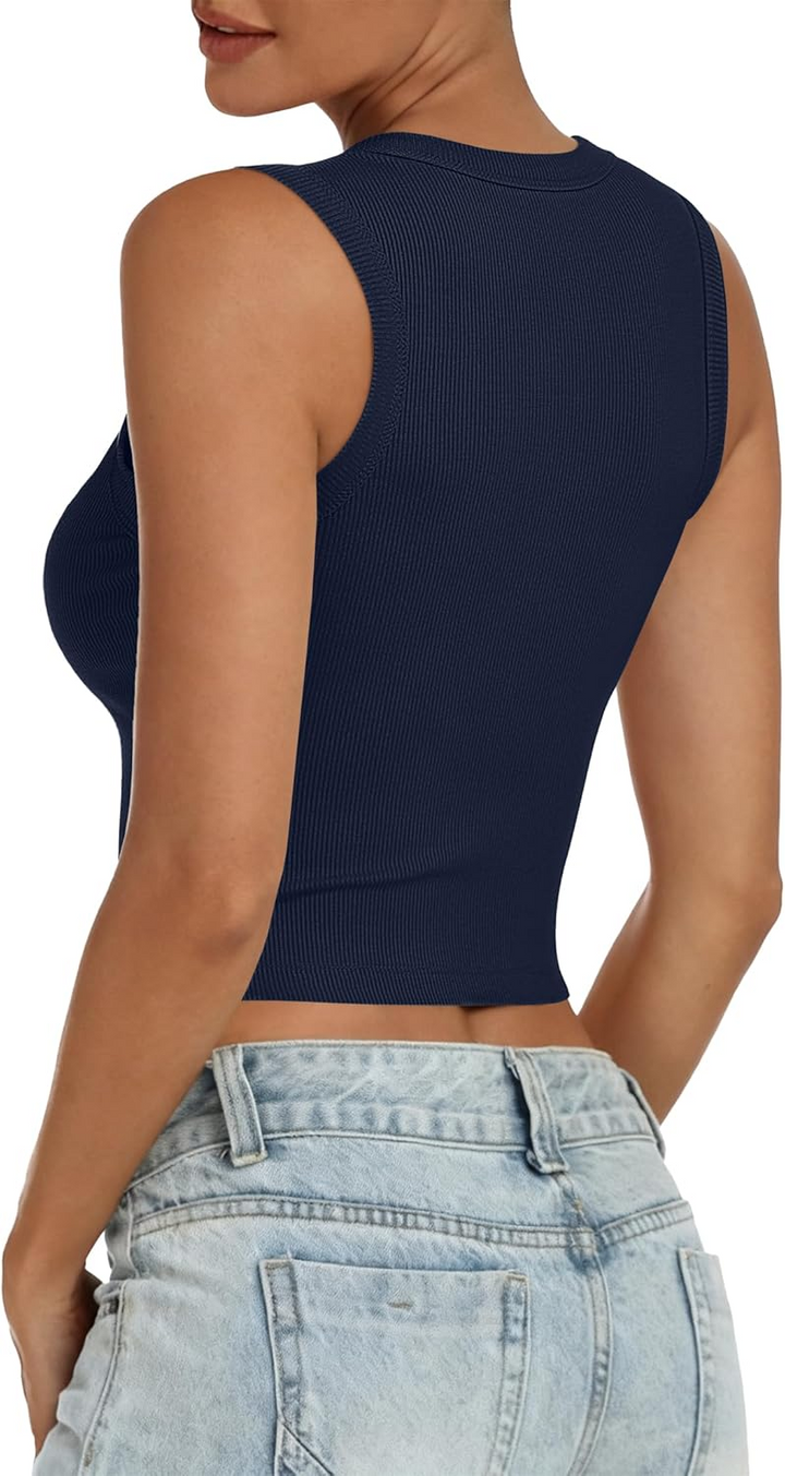 ANRABESS Women's High Neck Ribbed Crop Tank