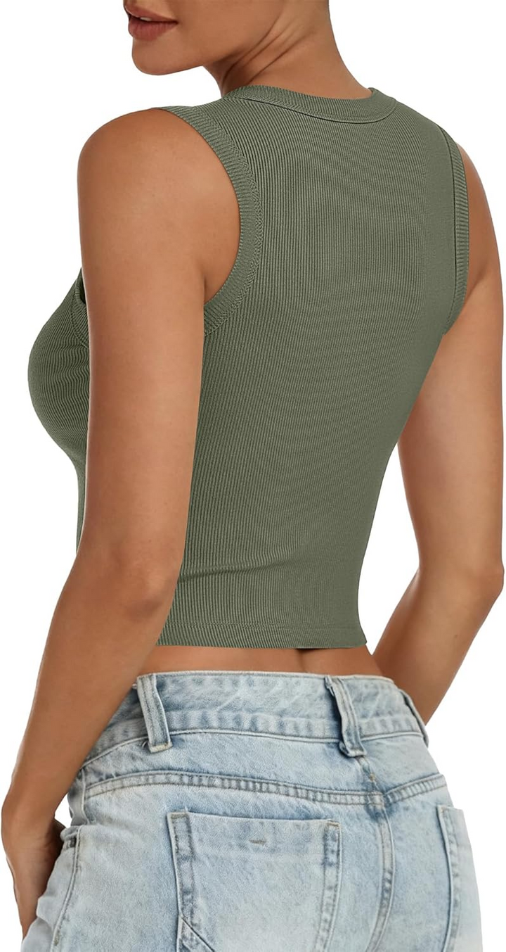 ANRABESS Women's High Neck Ribbed Crop Tank