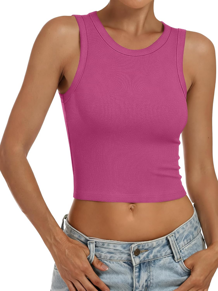 ANRABESS Women's High Neck Ribbed Crop Tank