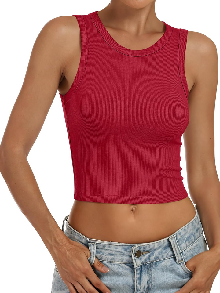 ANRABESS Women's High Neck Ribbed Crop Tank