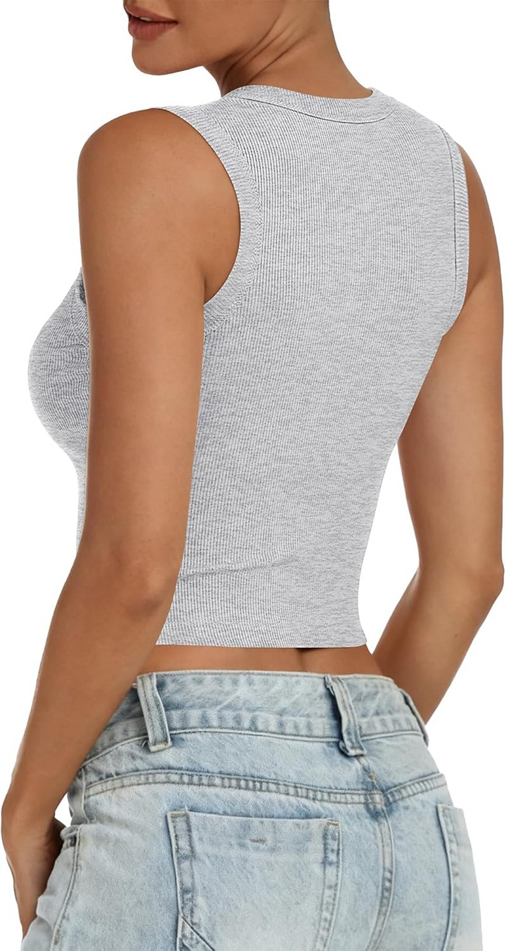 ANRABESS Women's High Neck Ribbed Crop Tank