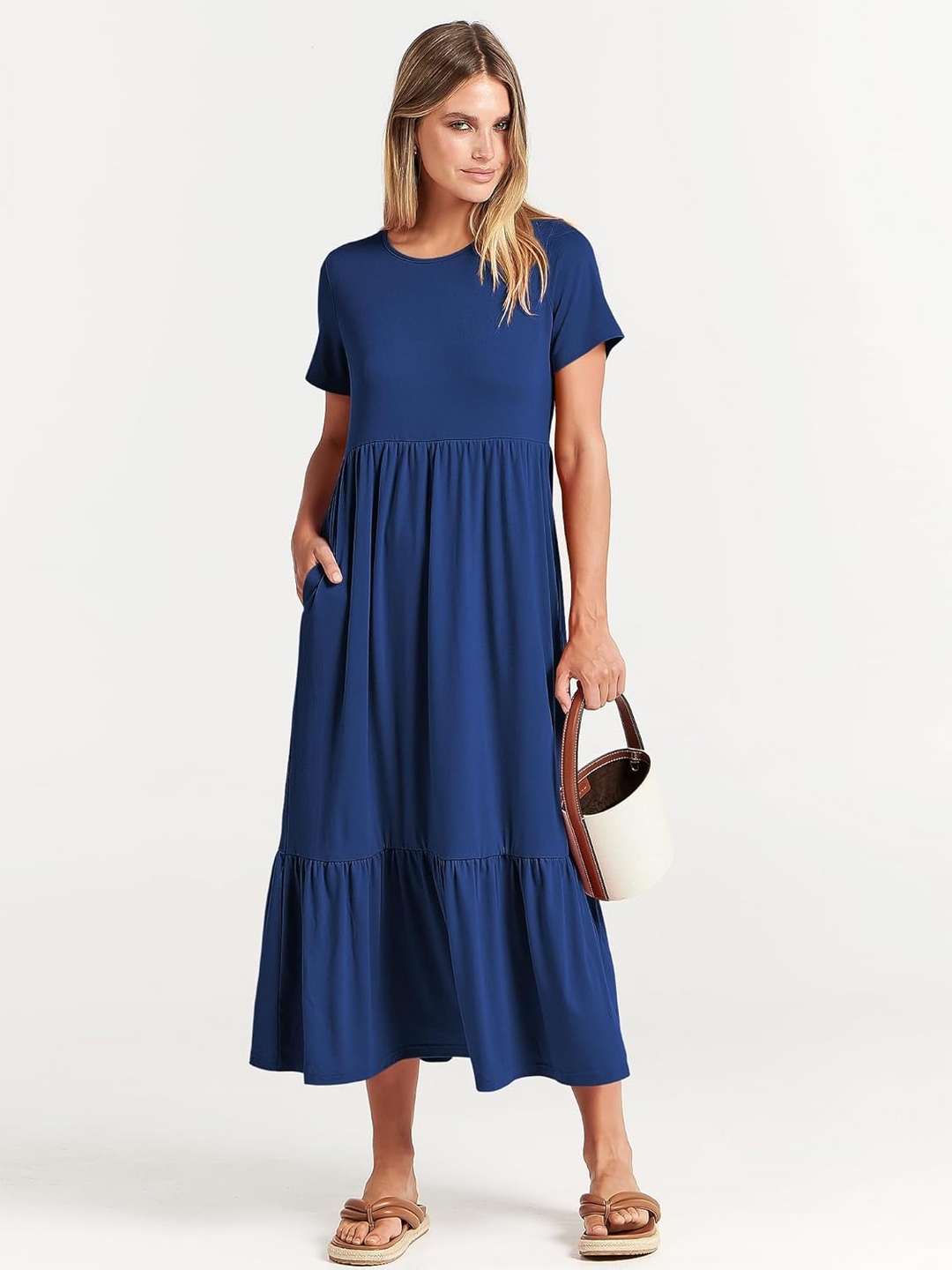 Luniro Womens 2026 Summer Casual Maxi Dress A line Tiered Flowy Short Sleeve Crewneck T Shirt Beach Travel Long Dresses