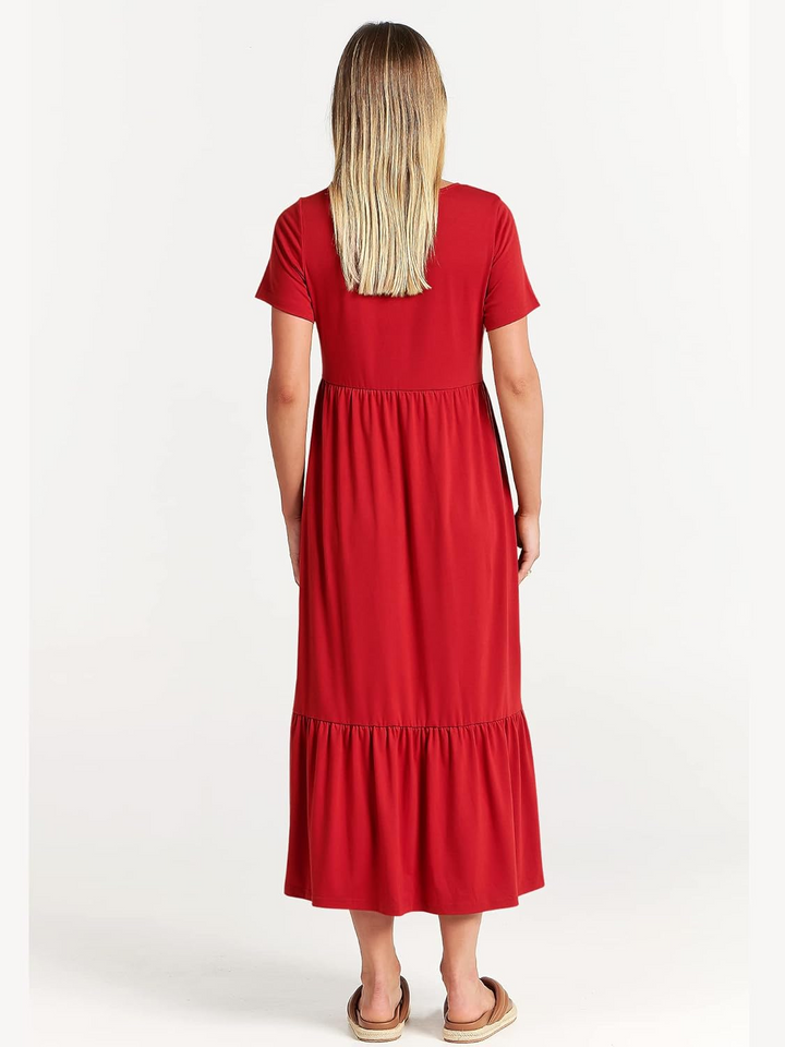 Luniro Womens 2026 Summer Casual Maxi Dress A line Tiered Flowy Short Sleeve Crewneck T Shirt Beach Travel Long Dresses