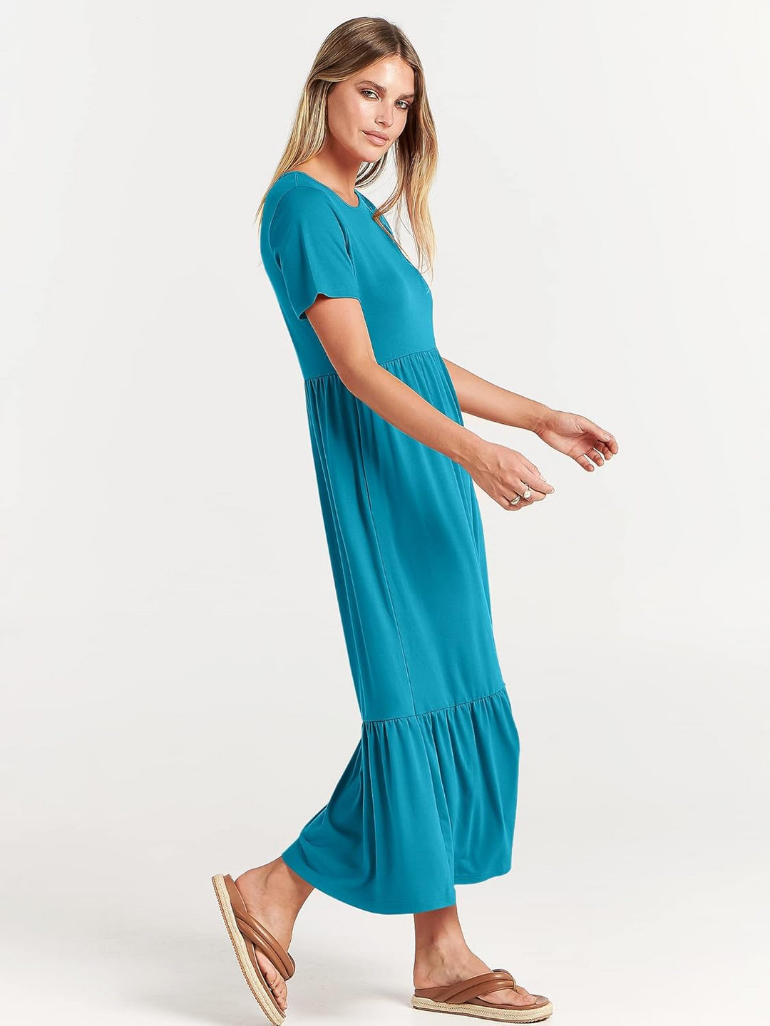 Luniro Womens 2026 Summer Casual Maxi Dress A line Tiered Flowy Short Sleeve Crewneck T Shirt Beach Travel Long Dresses