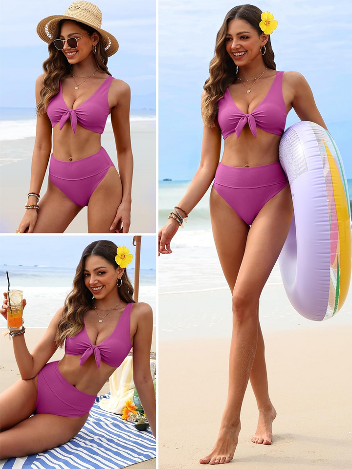 ANRABESS Women's High Waisted Ribbed Bikini Set