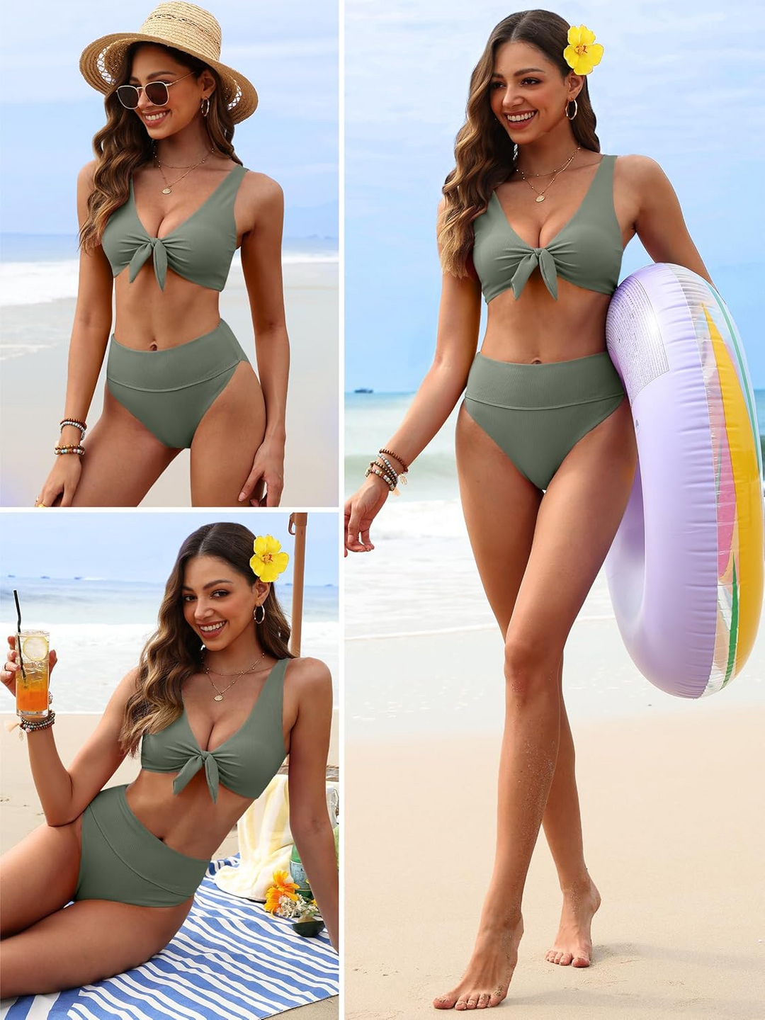 ANRABESS Women's High Waisted Ribbed Bikini Set