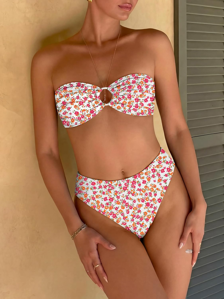 ANRABESS Women's Floral Bandeau Bikini Set
