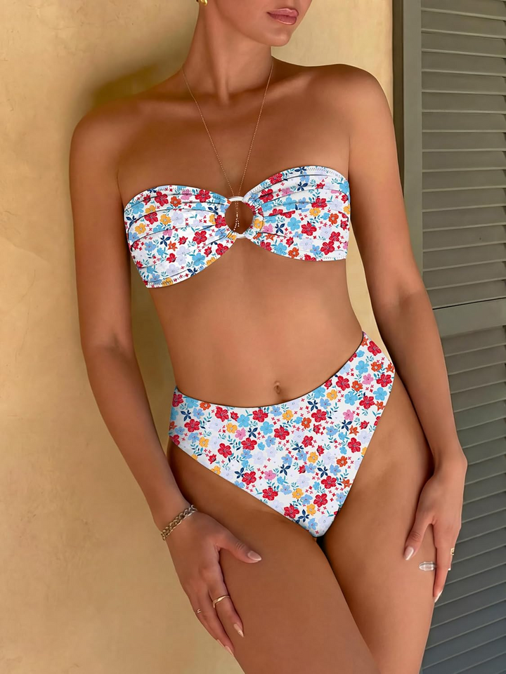 ANRABESS Women's Floral Bandeau Bikini Set