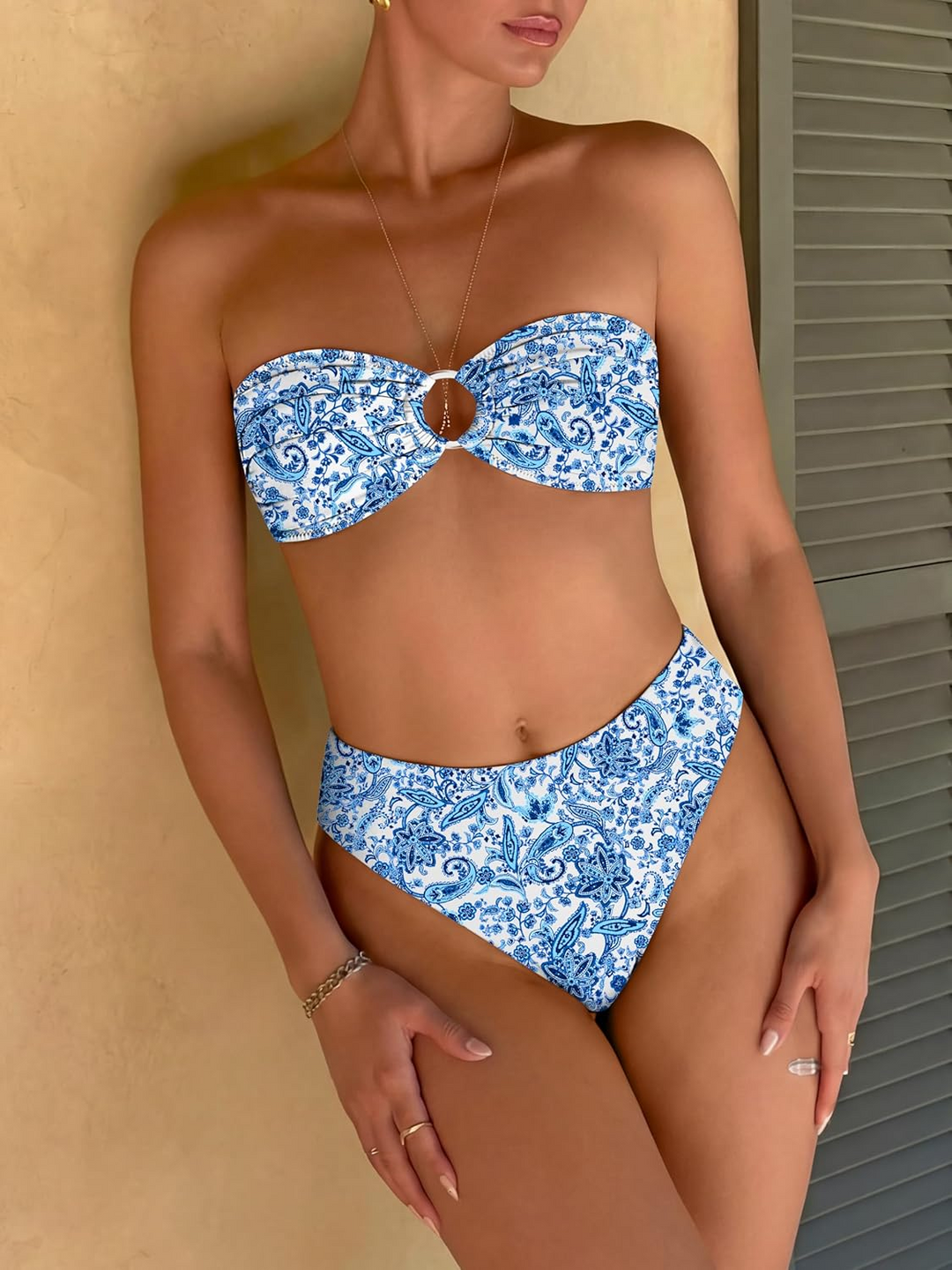 ANRABESS Women's Floral Bandeau Bikini Set