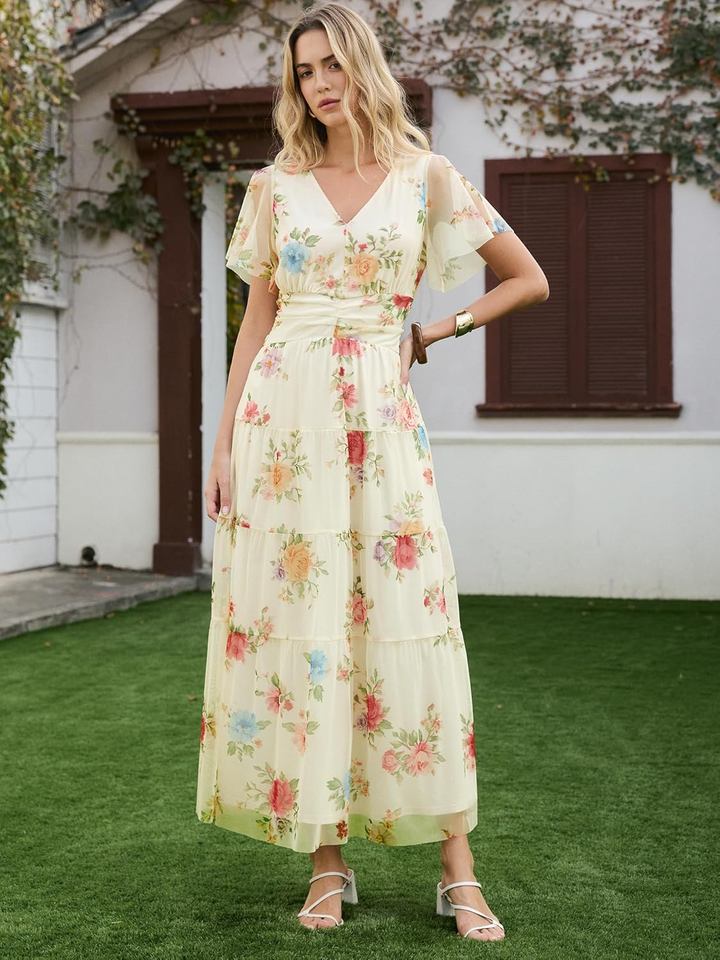 ANRABESS Women's Floral Short Sleeve Maxi Dress