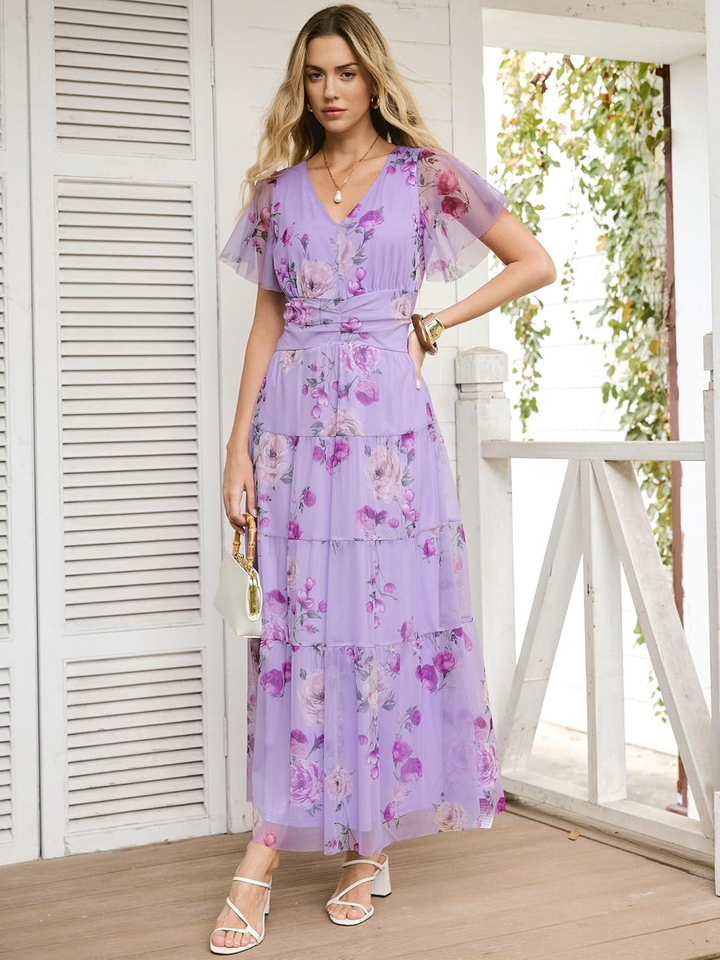 ANRABESS Women's Floral Short Sleeve Maxi Dress