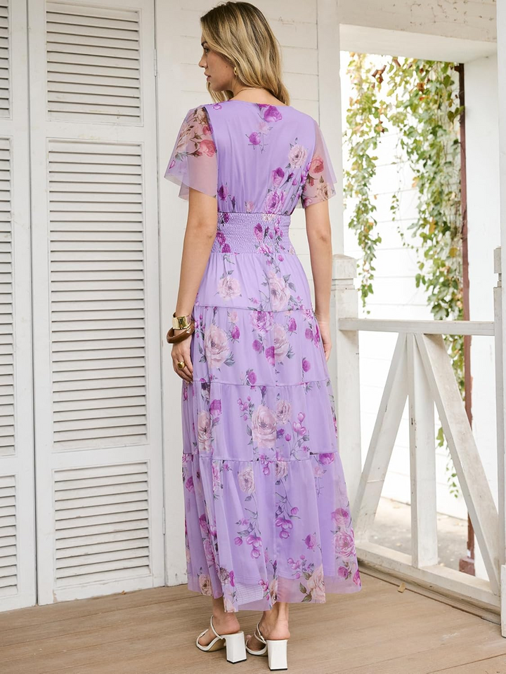 ANRABESS Women's Floral Short Sleeve Maxi Dress