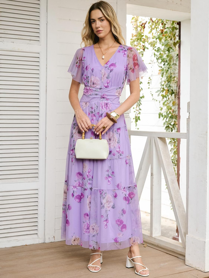 ANRABESS Women's Floral Short Sleeve Maxi Dress