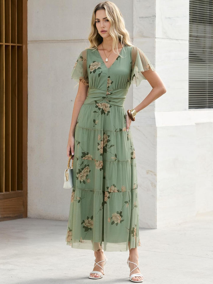 ANRABESS Women's Floral Short Sleeve Maxi Dress