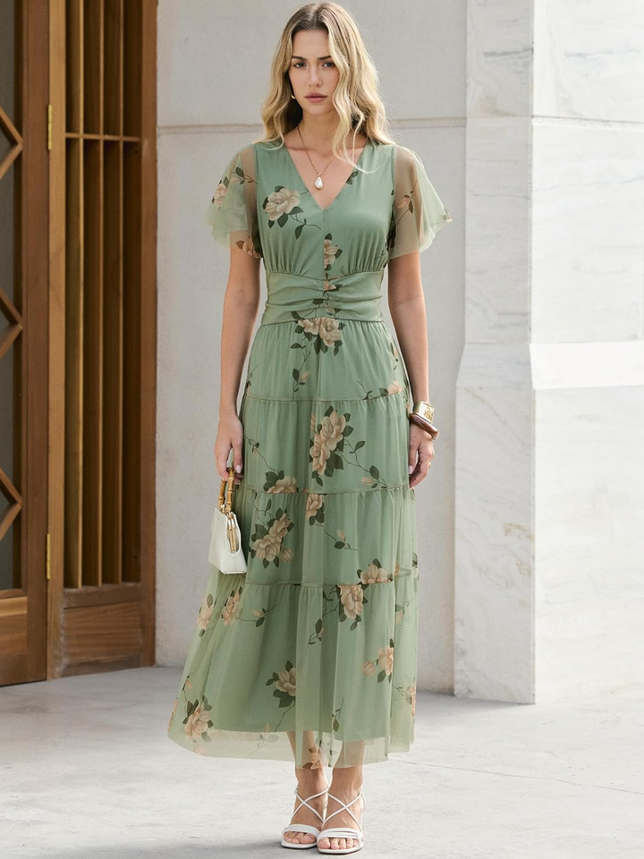 ANRABESS Women's Floral Short Sleeve Maxi Dress