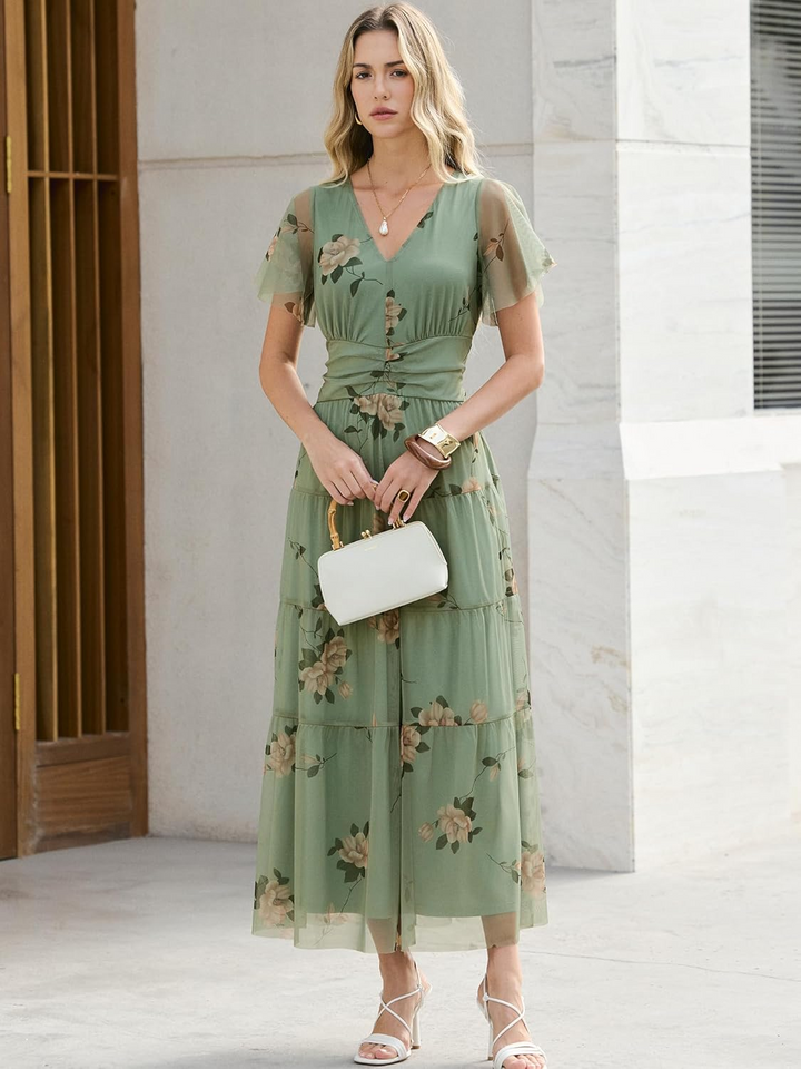 ANRABESS Women's Floral Short Sleeve Maxi Dress