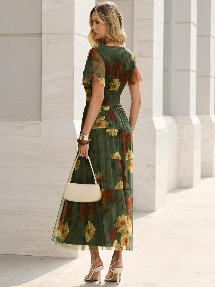 ANRABESS Women's Floral Short Sleeve Maxi Dress