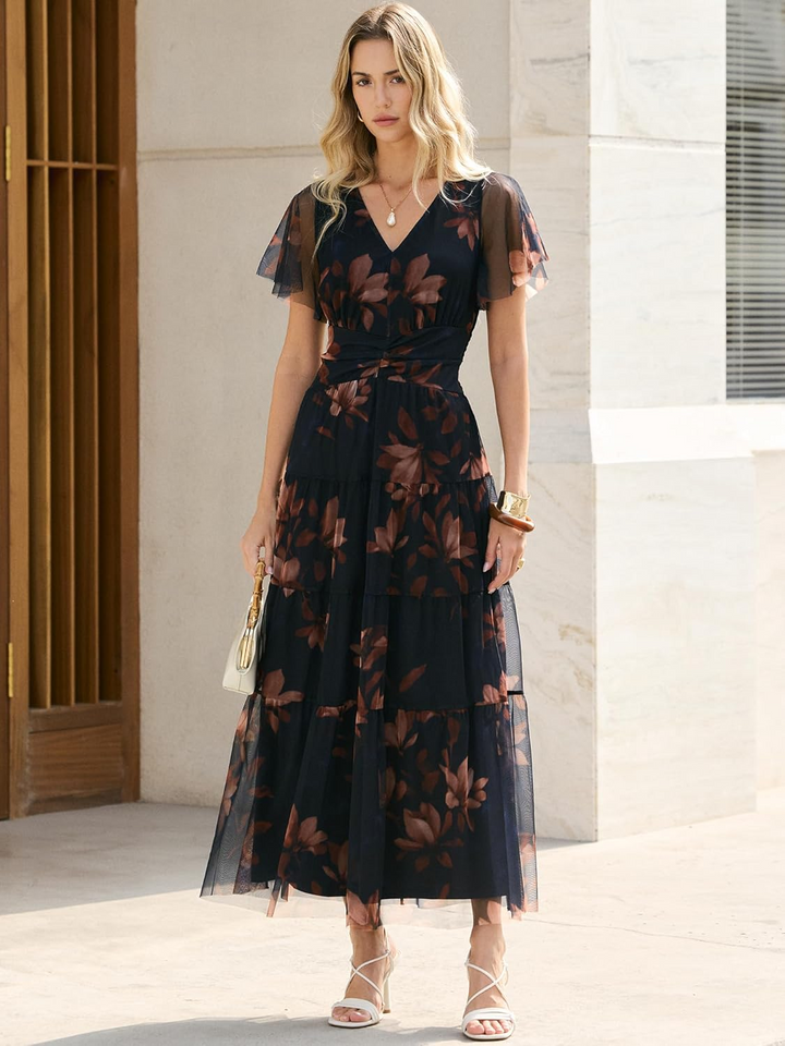 ANRABESS Women's Floral Short Sleeve Maxi Dress