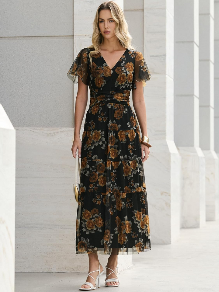 ANRABESS Women's Floral Short Sleeve Maxi Dress