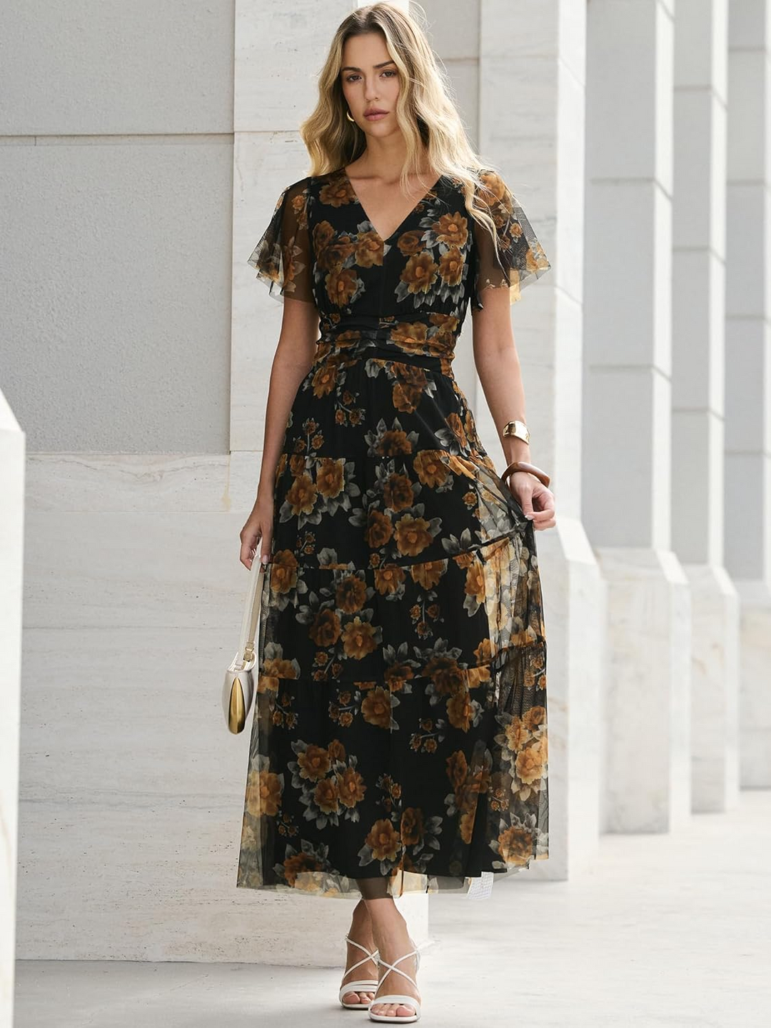 ANRABESS Women's Floral Short Sleeve Maxi Dress