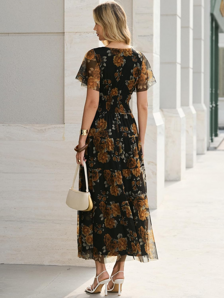 ANRABESS Women's Floral Short Sleeve Maxi Dress