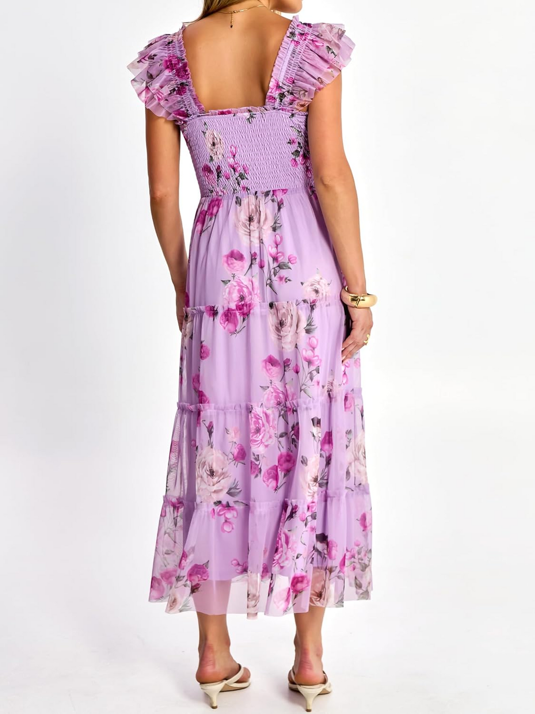 ANRABESS Women's Floral Smocked Ruffle Midi Dress