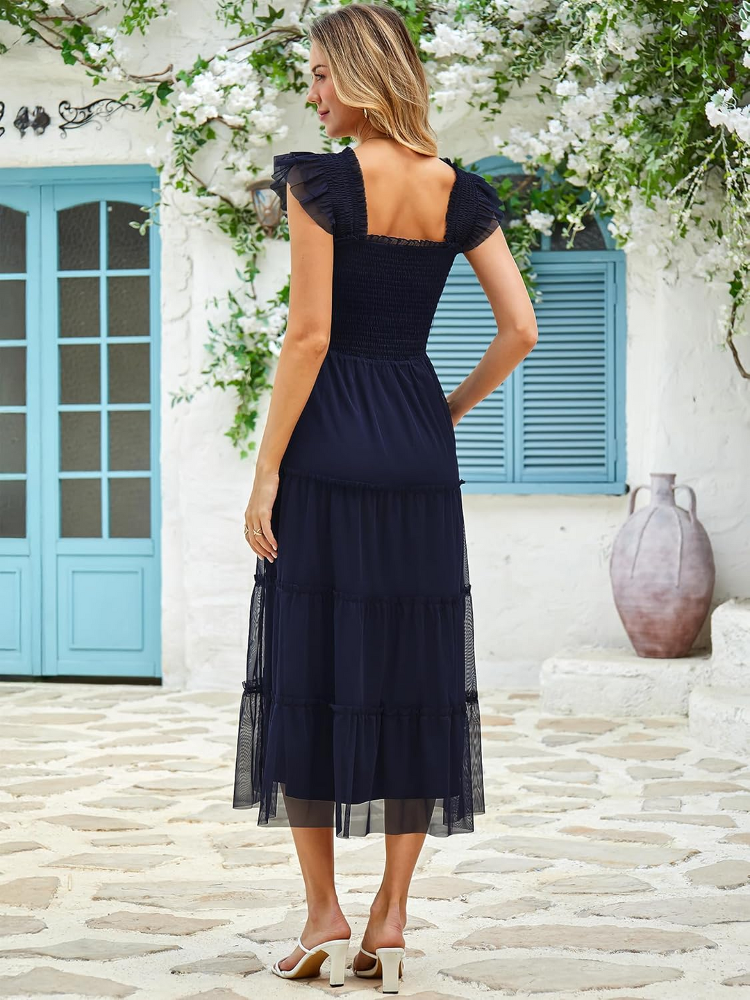 ANRABESS Women's Floral Smocked Ruffle Midi Dress