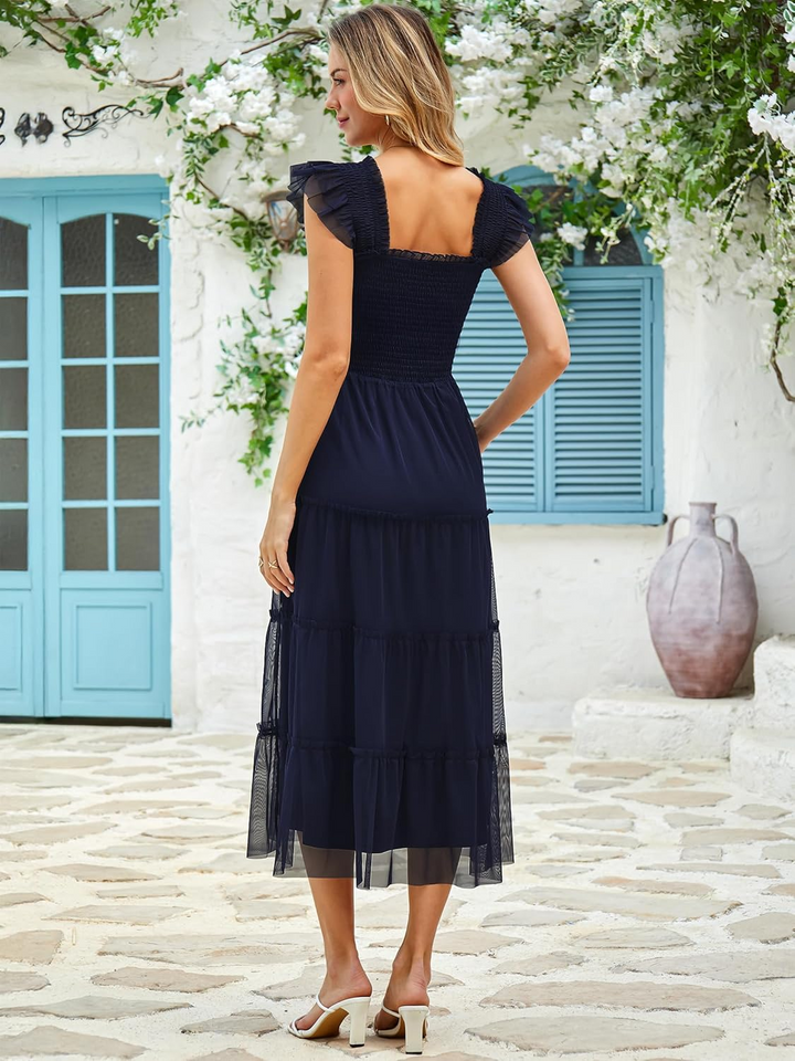 ANRABESS Women's Floral Smocked Ruffle Midi Dress