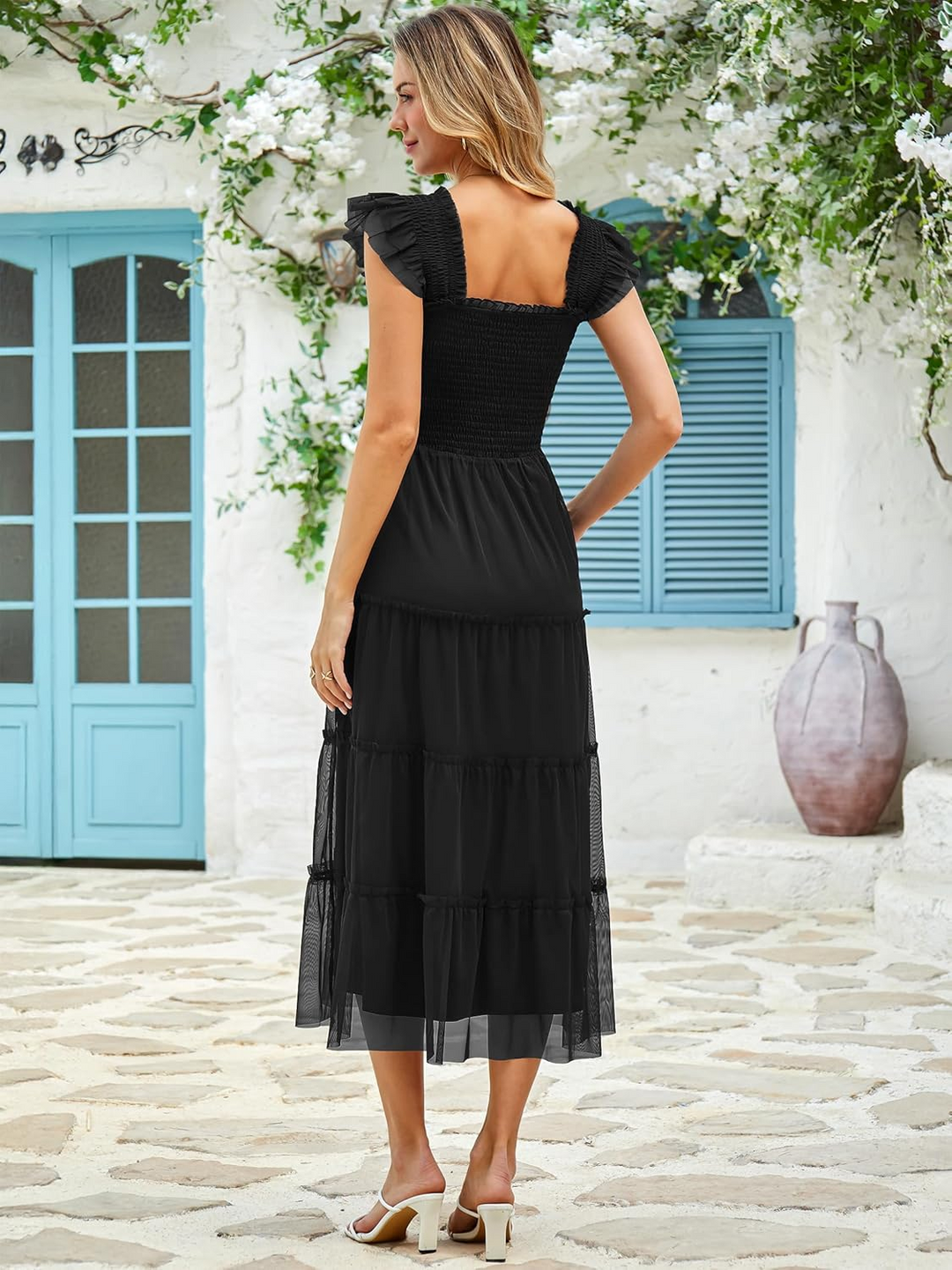 ANRABESS Women's Floral Smocked Ruffle Midi Dress