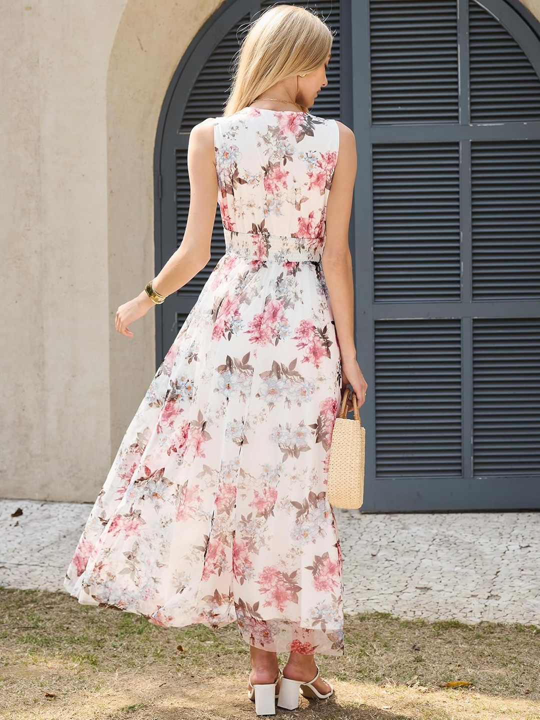 ANRABESS Women's Floral V-Neck A-Line Maxi Dress