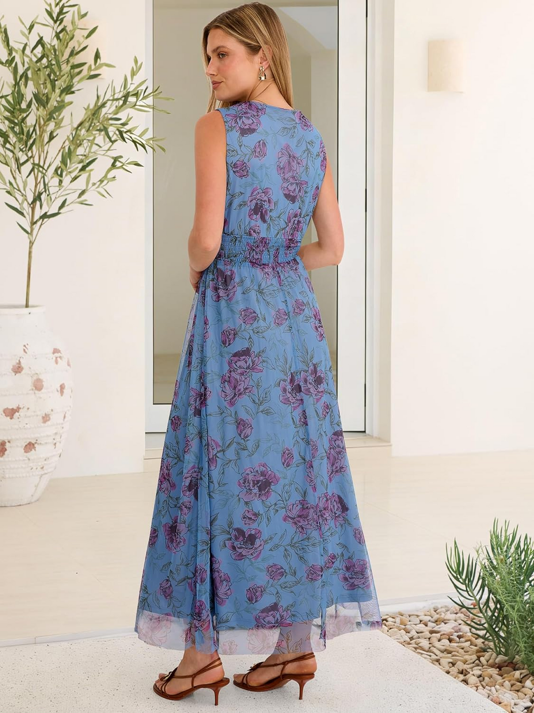 ANRABESS Women's Floral V-Neck A-Line Maxi Dress