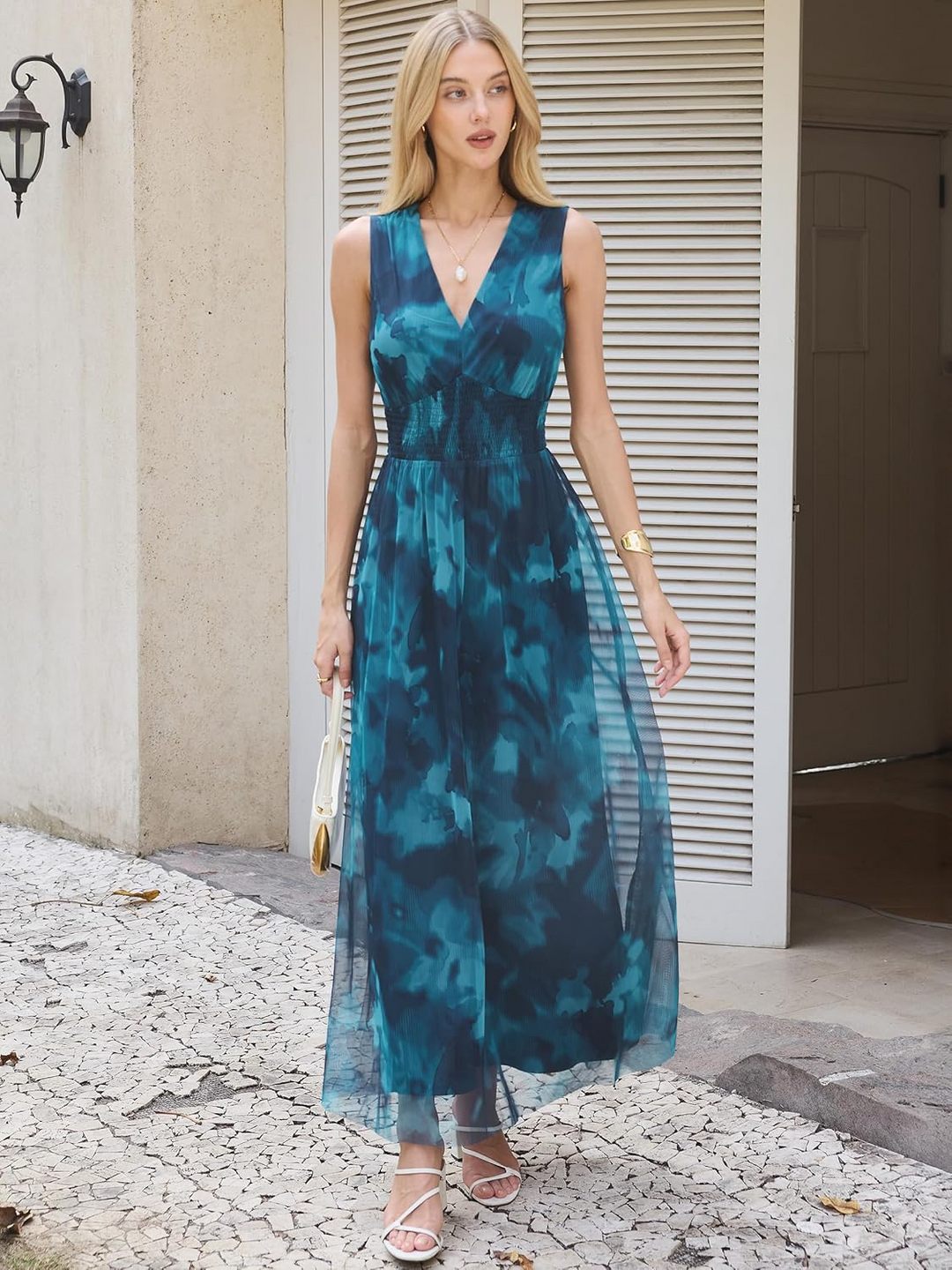 ANRABESS Women's Floral V-Neck A-Line Maxi Dress