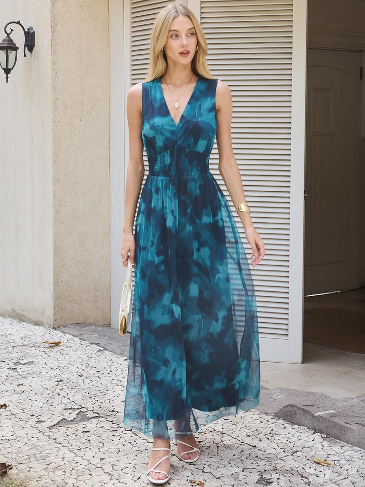 ANRABESS Women's Floral V-Neck A-Line Maxi Dress