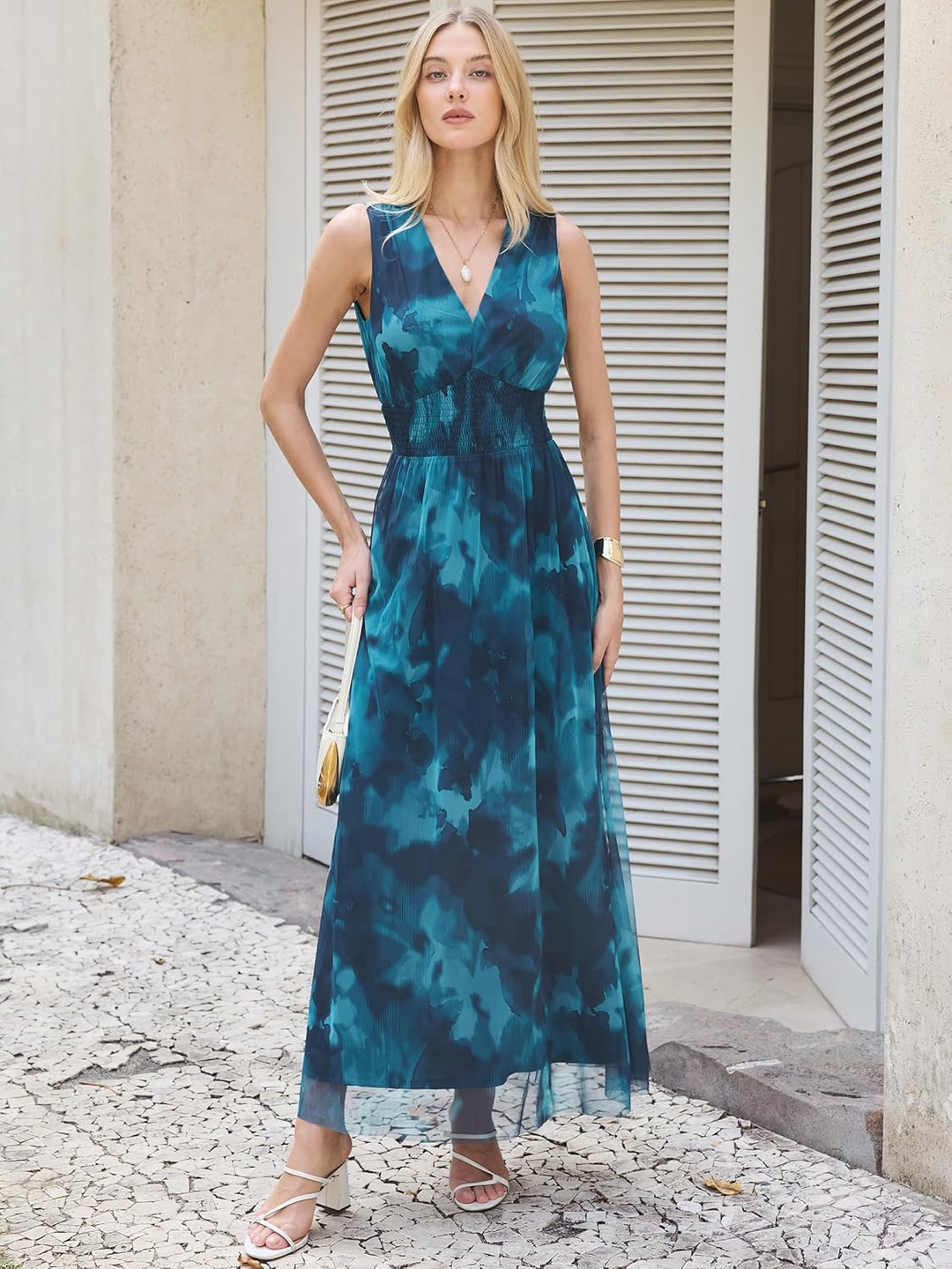 ANRABESS Women's Floral V-Neck A-Line Maxi Dress