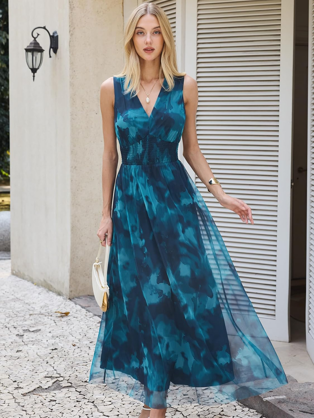 ANRABESS Women's Floral V-Neck A-Line Maxi Dress